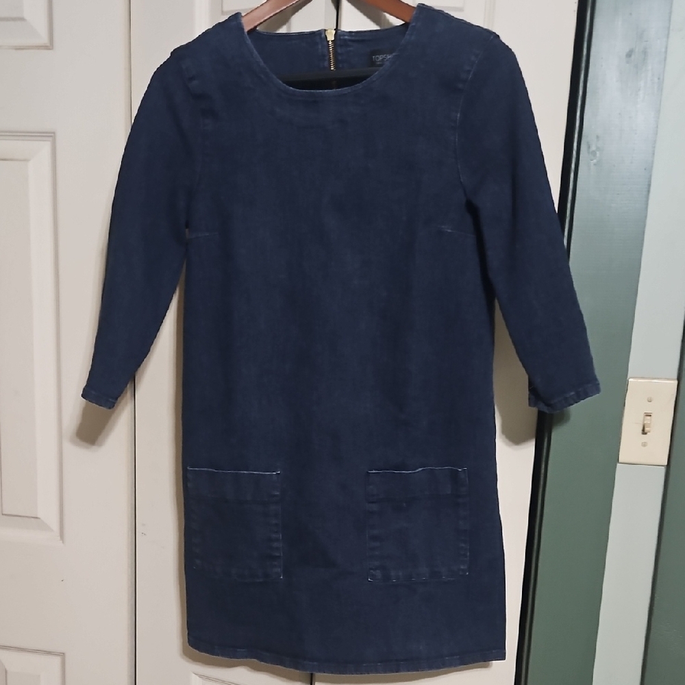 Topshop Blue Sheath Dress Long Sleeve Crew Neck